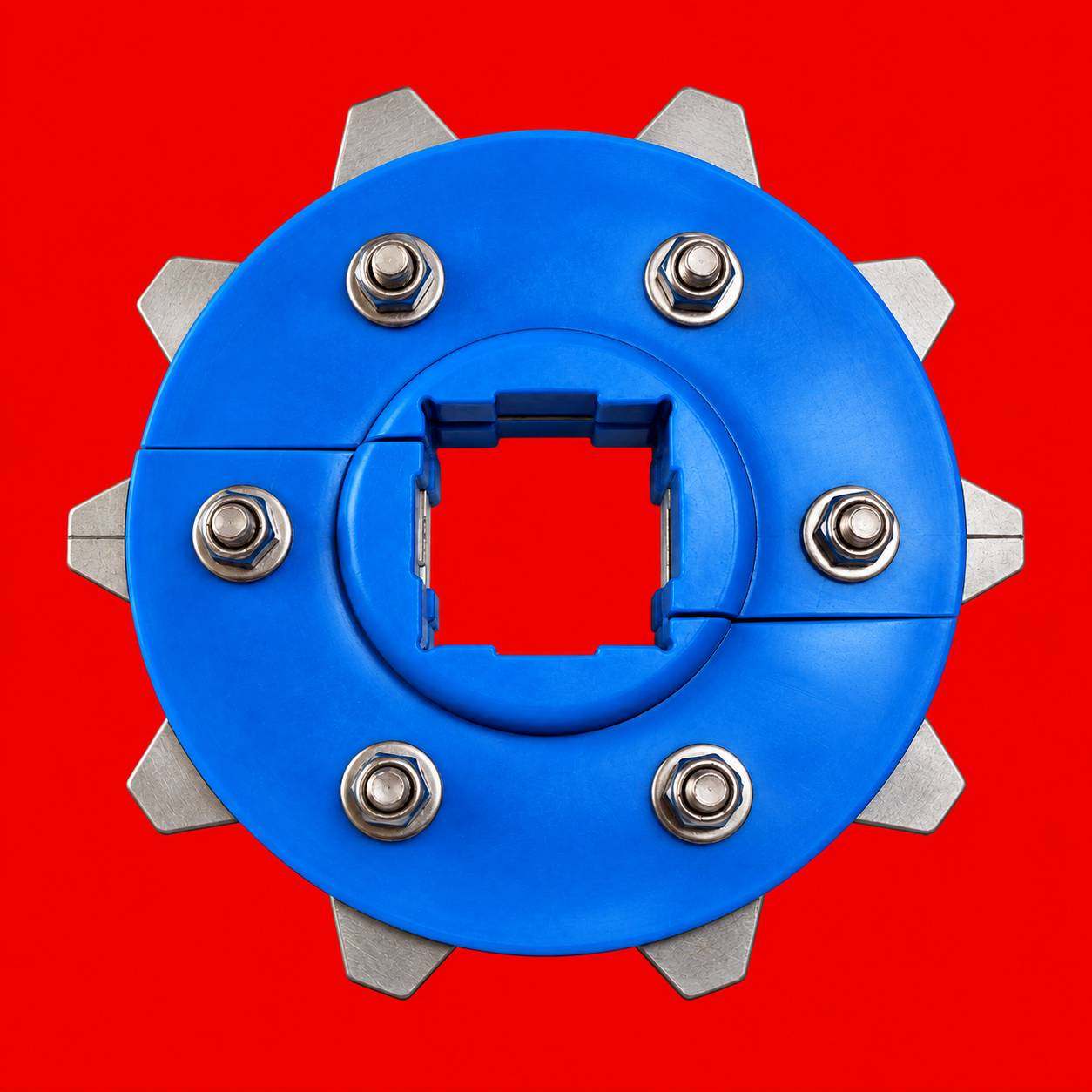 Acoplamiento mecánico azul sobre rojo