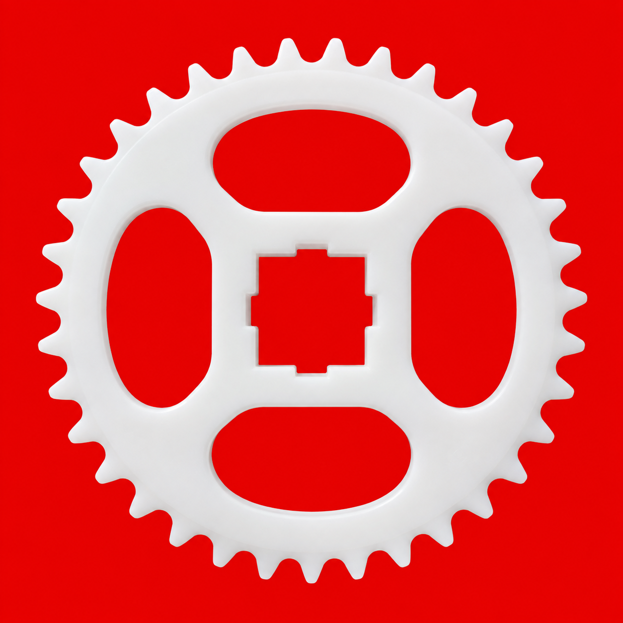 Engranaje blanco sobre rojo intenso